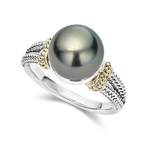 European och American Grey Pearl Ring för kvinnor Inlägg Cubic Zircon 925 Silver Engagement Ring Smycken 210507