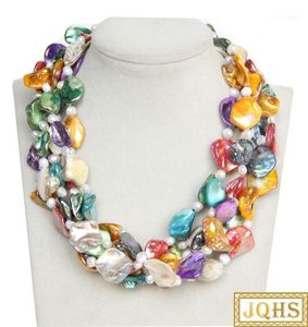 Chains Natural 18" 5row Baroque White Pearls Multicolor Seashell Necklace Magnet Clasp C41 Jewelry1