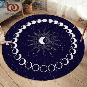 Beddingoutlet Eclipse Yuvarlak Halı Ay Yıldızı Oturma Odası Için Galaxy Kaymaz Mat Kilim Mavi Dekoratif Zemin 150 cm 211124