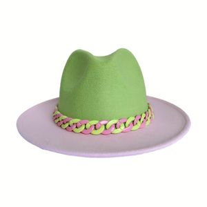 Cappelli a tesa larga da donna cappello Fedora patchwork verde rosa unisex uomo donna Panama cappello formale trilby stile britannico