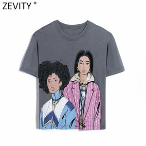 Kobiety Podstawowe O Neck Krótki Rękaw Wash Efekt Casual Slim T-shirt Kobiet Chic Beauty Print Knitting Summer Tops T693 210416