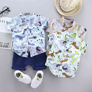 Roupas de verão para meninos Costura infantil Costura Fashion Print Camiseta + shorts da marinha Conjunto 1 2 3 4 anos