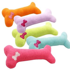 Plush Pet Dog puppy Sound Toys Bone Shape Puppy Cat Chew Squeaker Squeaky Toy pillow solid color five colors 4979 Q2