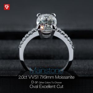 GIGAJEWE 2 0ct 7X9mm D Ovalschliff weiß vergoldeter Ring 925 Silber Moissanit Schmuck Krallenfassung Frau Freundin Geschenk GMSR-040288E