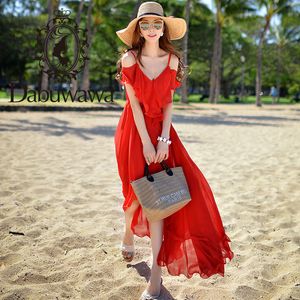 Dabuwawa zomer rood sexy off schouder strand maxi jurk voor meisjes dame vrouw vakantie chiffon lange jurk do1bdr054