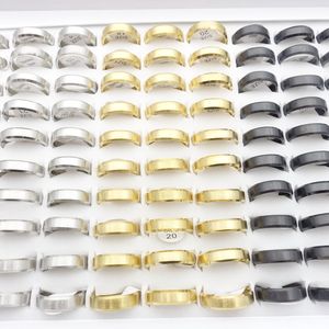 Großhandel 50 Teile/los Edelstahl Band Ringe Für Männer Frauen 6mm Silber Gold Schwarz Überzogen Mode Schmuck Party Geschenk Verlobung hochzeit Bands