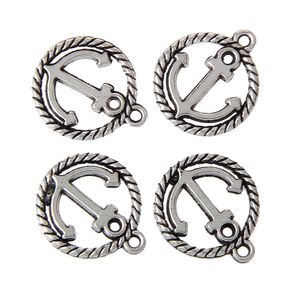 Zinc Metal Alloy Anchor Charm Pendants Round Antique Silver Carved Hollow jewelry making Findings 50pcs