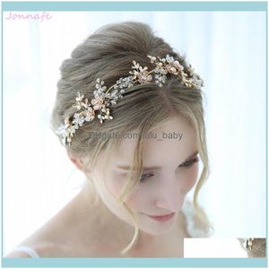 Headbands Jewelryjonnafe Delicate Gold Floral Leaf Headpiece Bridal Crown Vine Crystal Wedding Headband Tiara Women Hair Jewelry Drop Delive