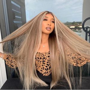 Destaque Platinum loira longa reta 180 Densidade Human Hair Wigs 13x6 Peruca frontal de renda pré -explodida com Babyhair Brasilian Remy Gray Full Lacewigs branqueados