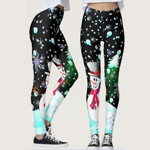 Leggings da donna Donna Natale Skinny Fiocco di neve Babbo Natale Pupazzo di neve Stampa 3D Divertente Leggings elastico sexy