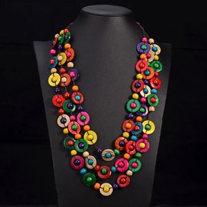 Designer Halsband Lyx Smycken Etnisk stil Böhmisk Vintage Färgglada Multielayer Pärlor Hängsmycke Choker Trä Handgjorda Tillbehör