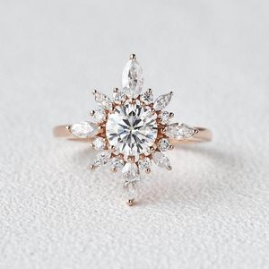 Klaster pierścienie CXSjeremy Unikalny pierścień zaręczynowy Moissanite K Rose Gold Center CT Round Wedding Flower Marquise