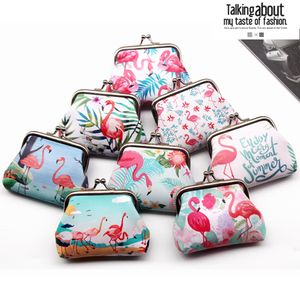 Vintage Printed Flamingo Animal Girl Pouch Kiss-Lock Change Purse Wallets Buckle Pu Leather Coin Purses Key Woman Bag