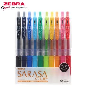 Zebra 10 pçs / lote gel canetas 0.5mm colorido gel tinta caneta jj15 escola secundária material de escritório de estudante caneta esferográfica caneta caneta 210330