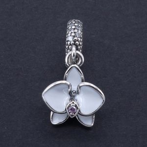 Vit orkidé hängsmycke charm mode kvinnlig smycken gör sterling silver pärlor passar original pandora armband bangle europa stil charms