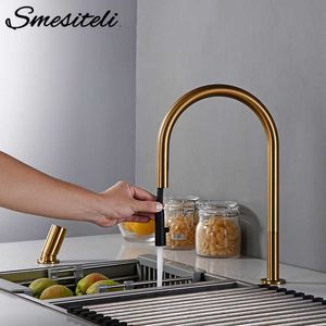 Smesiteli Rubinetto Spruzzatore Estraibile Invisibile Testa Doppio Foro Maniglia Singola E Miscelatore Lavello Cucina in Ottone Massiccio Freddo 210724