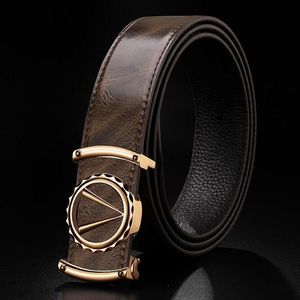 Men leather fashion personality young business leisure cowhide belt middle-aged smooth buckle A6