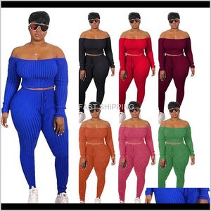 Women'S Tracksuits Apparel Women Sexy Plus Size Two Piece Set Off Shoulder Crop Top Lace Up Pants Tracksuit Fall Clothing Streetwear M Iks64