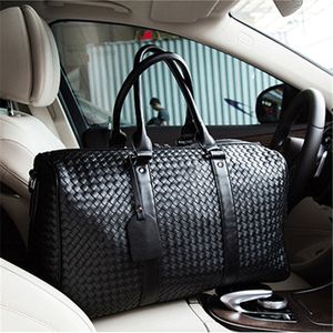 Factory wholesale brand men bag hand-woven black handbag classic woven leather travel bags outdoor Knitting fitness leathers handbags