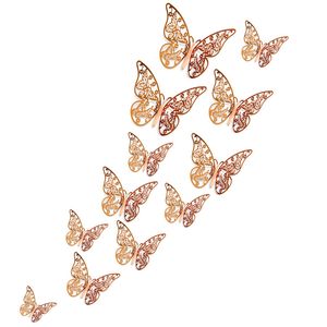 12pcs/lote 3d Hollow Butterfly Wall Sticker Decoração de borboletas Decalques Diy Home Removável Mural Party Wedding Wedding Kids Room Window Decors JY0996