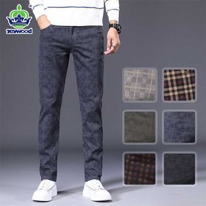 Jeywood Märke Mäns Slim Plaid Casual Byxor Högkvalitativ 98% Bomull Sträck Klassisk Kläder Fashion Fit Byxor Storlek40 42 211119