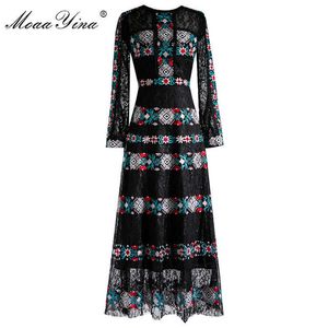 Fashion Designer dress Spring Autumn Women Dress Vintage Mesh Embroidery Elegant Dresses 210524