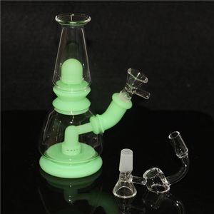 Glow in the dark beaker design silicone smoking water pipes hookah unbreakable filter glass bong dar rig