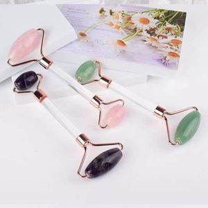 Jade Roller Massager för ansikte PMMP Handtag Stång Natursten Aventurine Crystal Rose Quartz Facial Massage Rollers Skönhet Tunn Anti Age Hud Detox Tool