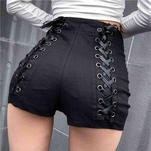 Fabriks grossist hög midja sexig smal spets upp hip denim shorts kvinnliga modeband var tunna dansande tjejer wq1630 210719