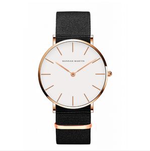 Hannah Martin 36MM Simple Dial Womens Watches Accurate Quartz Ladies Watch Comfortable Leather Strap or Nylon Band Wristwatches