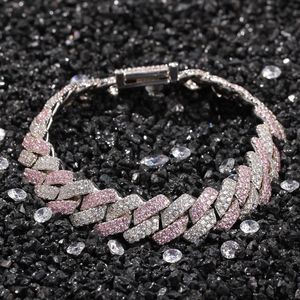 Two Tone Miami Cuban Link Tennis Chain Bracelets New Fashion Hip Hop White Pink AAA Cubic Zirconia Ice Out Can Open Lock Men and women Bling CZ Rapper Jewelry Gifts