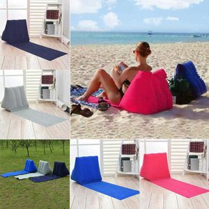 Esteira de praia Camping Colchão Beach Lounger Almofada com travesseiro inflável Cadeira de praia dobrável Camping Cama de ar Y0706