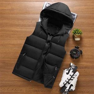 Homens colete jaqueta sem mangas para baixo grosso casaco com capuz homme trabalho masculino waistcoat Gilet Winno colete 211102