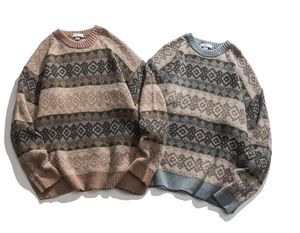 2022 새로운 가을 겨울 새로운 남성 스웨터 레트로 니트 스트리트웨어 풀오버 따뜻한 느슨한 라운드 목 빈티지 남자 스웨터 패션 Pluz 크기 3XL