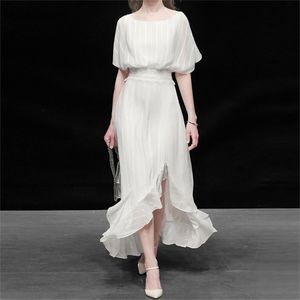 High Quality Women Elegant White Dress Festa Wedding Cocktail Party Robe Femme Asymmetrical Designer Chiffon Vestidos 210603