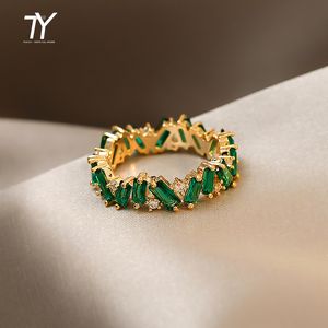 Luxury Green Crystal Irregular Gold Rings For Woman 2021 Neo Gothic Jewelry High Level Set Accessories For Korean Fashion Girls