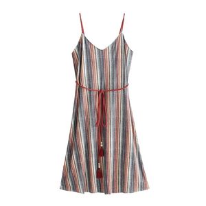 Fashion Za Bohemian Sashes Colorful Striped Dress Sexy Women Sling Strapless Beach Casual Ladies Vestidos 210531