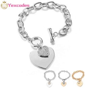 Heart-shaped Charms Bracelets Women Gold Silver Color Bileklik Stainless Steel Bracelet Jewelry Europe American Style
