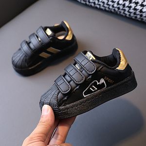 2021 Child First Walkers Fashion Black New Flat Shoes For Girls Boys Breathable LIttle Baby Study Walk Running Shoes Casual Plush Children Toddler Shell Head Shoe