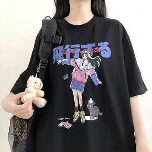 High Street Ladies Fashion Tshirt Girls Lovely Studenti Scuola Kawaii Bianco Nero Streetwear Stampato T-Shirt Felpa 210527