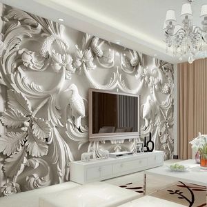 Tapety Niestandardowe Dowolny Rozmiar Mural White Classic Eurseal Embossed Stereo Stereo Salon TV Tło samoprzylepna Tapeta Wodoodporna