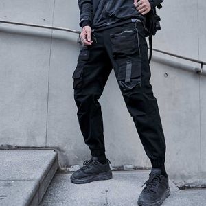 Moda Mężczyźni Casual Cargo Spodnie Spodnie High Street Elastyczna Talia Harem Pant Mężczyźni Hip Hop Streetwear Męskie Czarne Joggers Spodnie Y0927