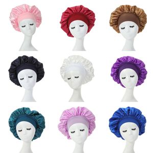 女性のためのソリッドカラーサテンワイドバンドナイトハットボンネットヘアケアファッションアクセサリー