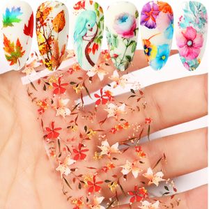 10pcs Autumn Maple Foils Nail Tranfer Stickers Set Blooming Colorful Flowers Nail Sliders Butterfly Manicures Decoration