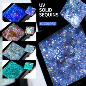 10 Nieuwe kleuren Solid Sequin Chips Diamond Gel Boor Cat Eye UV Glitter Gel Polish Nail Art Salon Laser Glanzende Holografische reflecterende Disco G doos