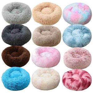 Letto rotondo per animali domestici Morbido peluche lungo Cuccia per cuccioli Cuccia per cani Cestino Prodotti per animali domestici Cuscino Cat Pet Bed Mat Cat House Sofa 210401