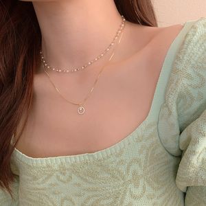 Cold Wind Double-layer Stacked Pearl Accessories Necklace Korean Style Female Niche Multi-layer Chain Lock Chain