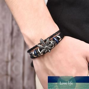 Punk Men Leather Bracelet Multilayer Braided Bangle Skull Star Leaf Charm Strand Bracelet Women Handmade Friendship Jewelry Gift Factory price expert design