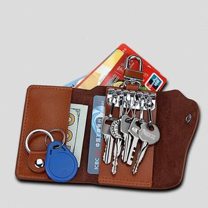 Leather Man Key Wallets Short Square Cowhide ID Card Holder Zipper Multi-function Car Key Chain Wallet Housekeepers Wholesale L&Presbyteria custom Accessories