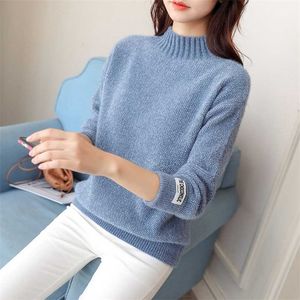 WEIHAOBANG Women's Mink Cashmere Half High Neck Loose And Thickened With Bottomed Long Sleeve Knitted Sweater 211018